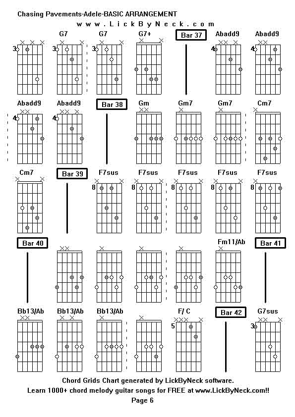 Chord Grids Chart of chord melody fingerstyle guitar song-Chasing Pavements-Adele-BASIC ARRANGEMENT,generated by LickByNeck software.